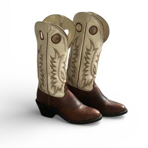 Tony Lama Western Buckaroo Two Tone Brown Cowboy Boots Sz 9.5B Vtg USA Leather
